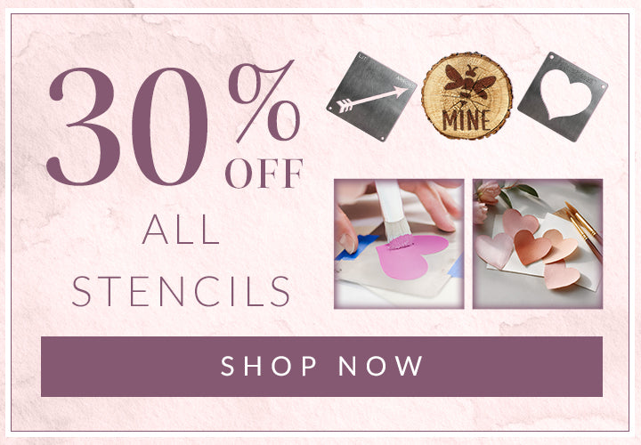 30% off all stencils shop now

Promotional banner for stencils with text '30% OFF ALL STENCILS' and 'SHOP NOW' on a light pink background - valentines theme