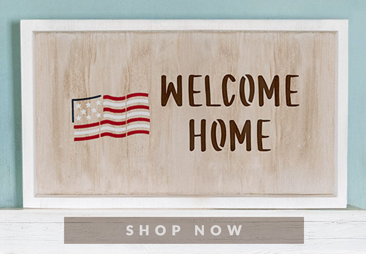 welcome home shop now american flag
