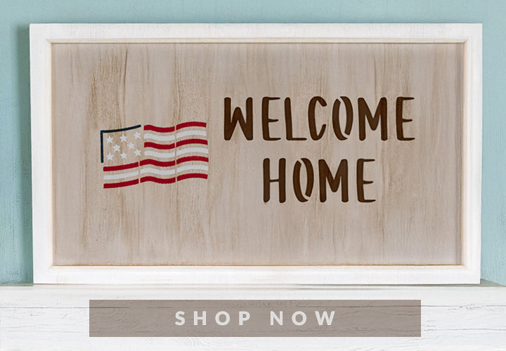 welcome home shop now american flag